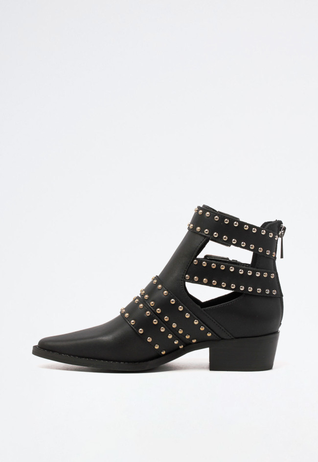 Botín cowboy tachas abierto de mujer negro EXE milan-020