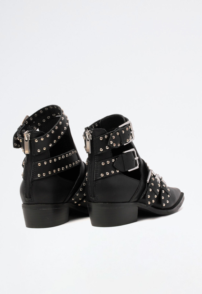 Botín cowboy tachas abierto de mujer negro EXE milan-020