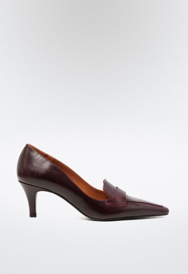 Zapato tacón piel de mujer burdeos VAS 9827