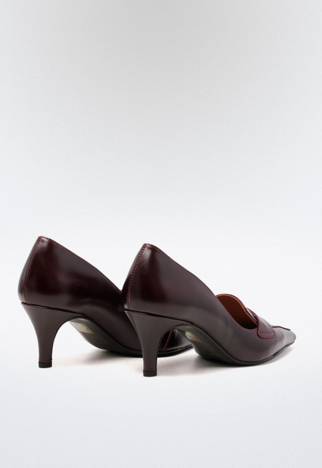 Zapato tacón piel de mujer burdeos VAS 9827