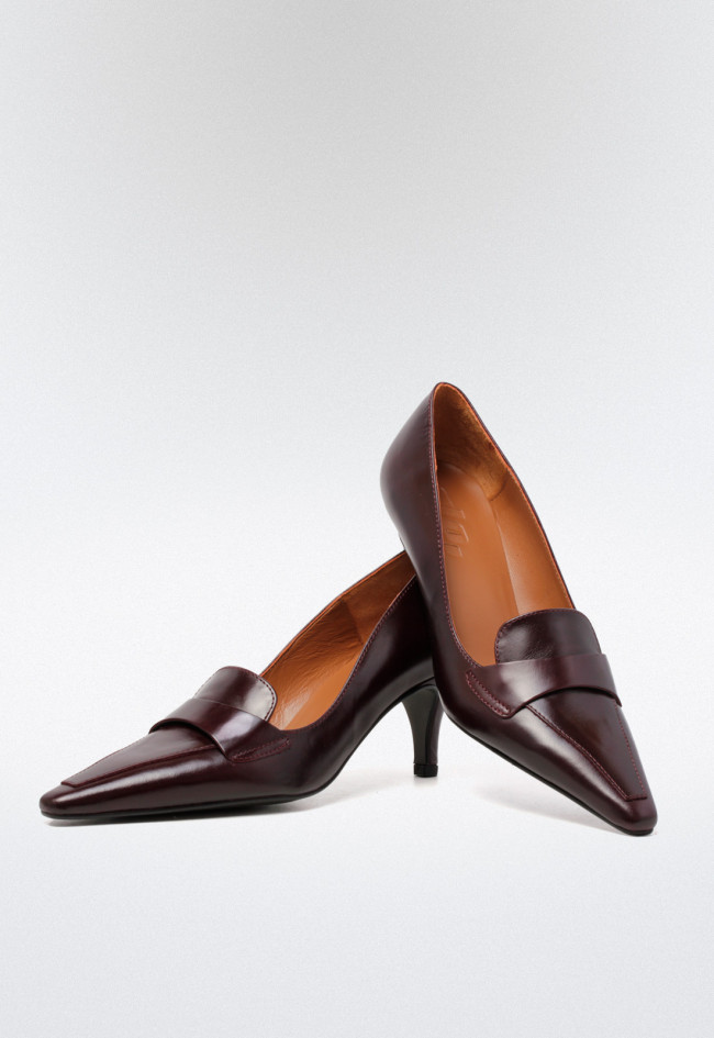 Zapato tacón piel de mujer burdeos VAS 9827