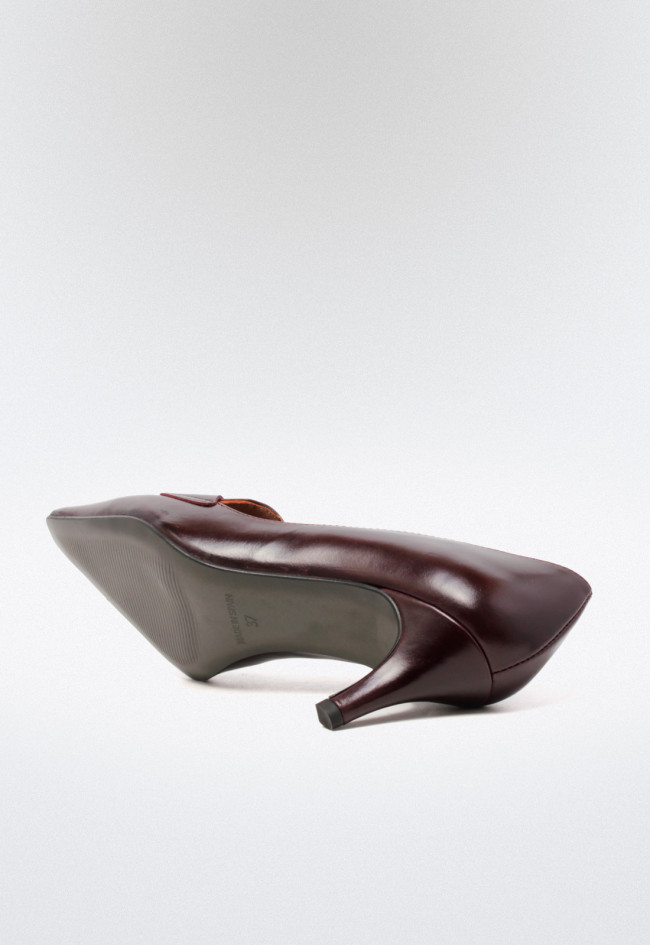 Zapato tacón piel de mujer burdeos VAS 9827