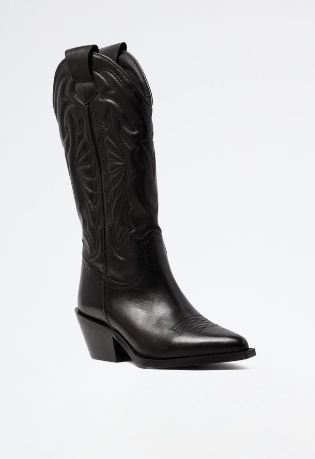 Bota cowboy de mujer en piel negra bordada Glo Arizona top ventas para looks con personalidad