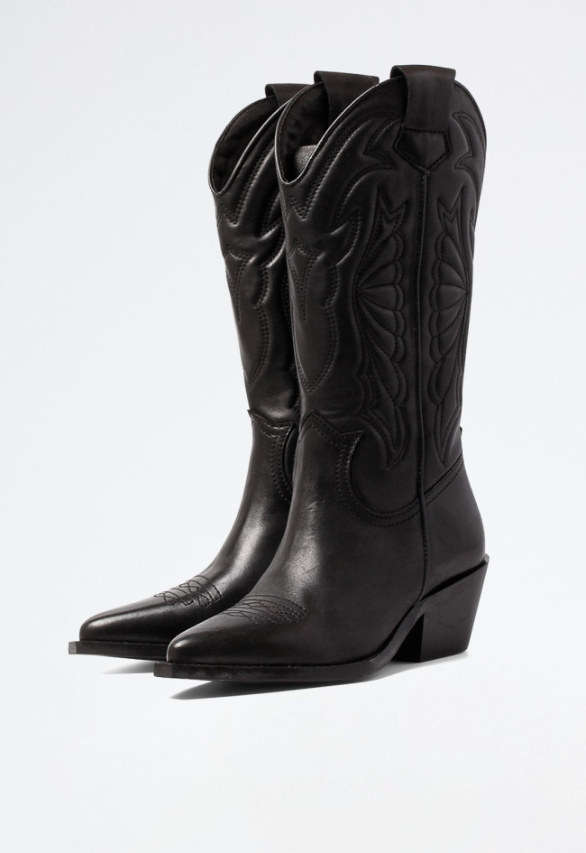 Bota cowboy de mujer en piel negra bordada Glo Arizona top ventas para looks con personalidad
