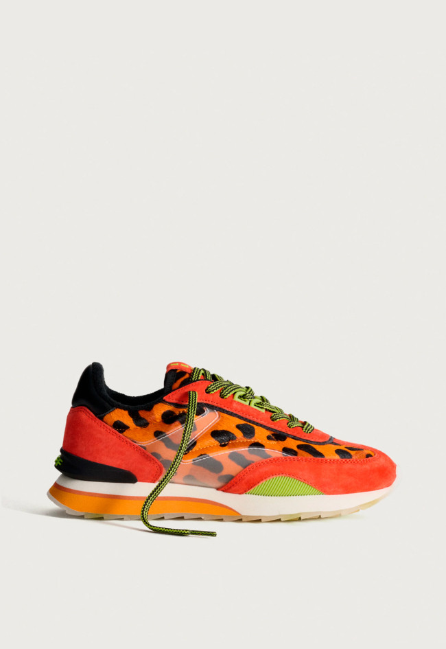 Zapatillas HOFF ART Orange Lady de mujer – retro runner con ante + piel con pelo, animal print y plantilla Memory Foam
