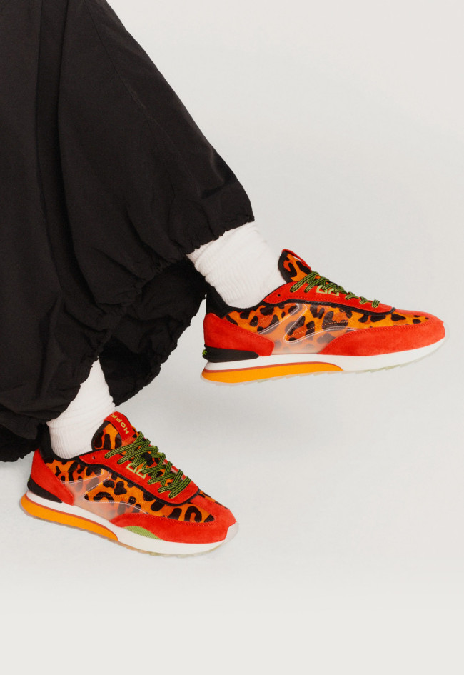 Zapatillas HOFF ART Orange Lady de mujer – retro runner con ante + piel con pelo, animal print y plantilla Memory Foam