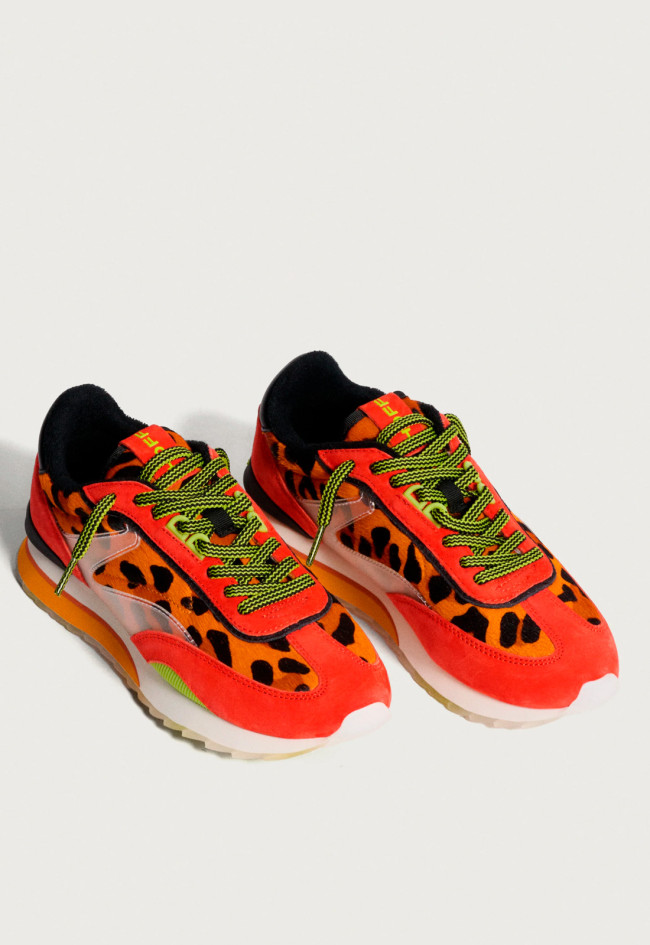Zapatillas HOFF ART Orange Lady de mujer – retro runner con ante + piel con pelo, animal print y plantilla Memory Foam