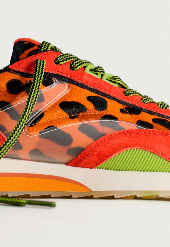Zapatillas HOFF ART Orange Lady de mujer – retro runner con ante + piel con pelo, animal print y plantilla Memory Foam