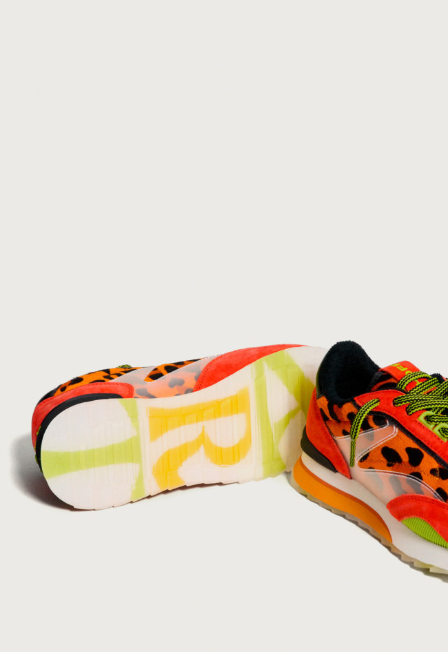 Zapatillas HOFF ART Orange Lady de mujer – retro runner con ante + piel con pelo, animal print y plantilla Memory Foam