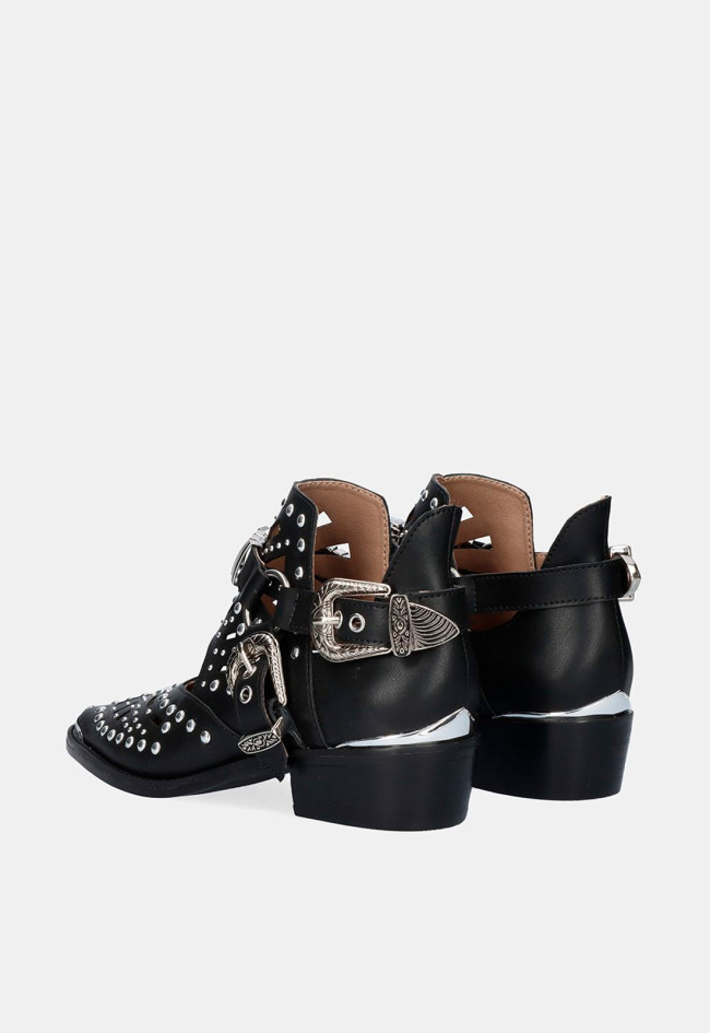Botín piel tachas abierto cowboy de mujer negro EXE milan-018