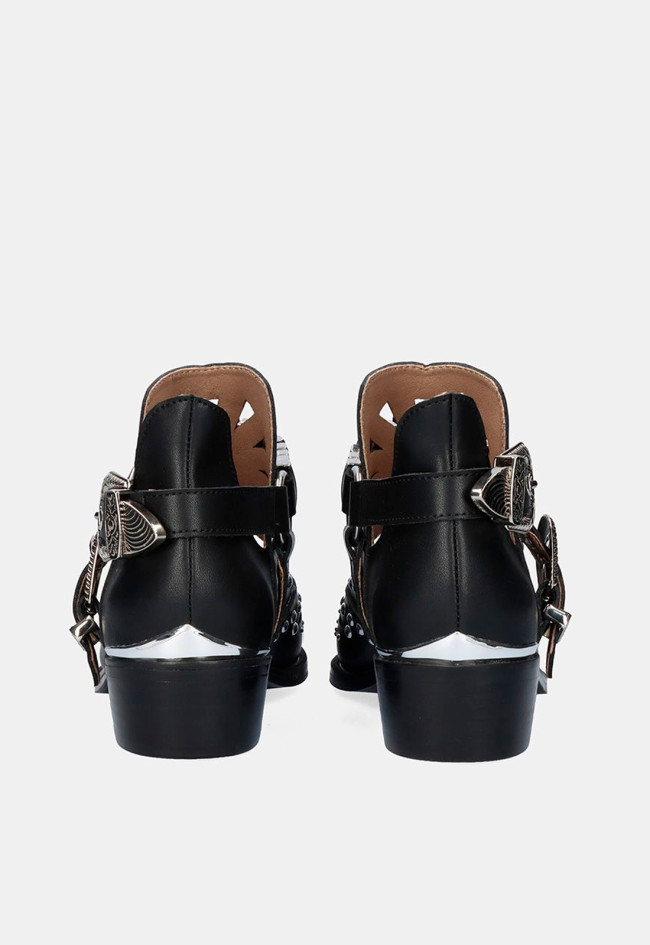 Botín piel tachas abierto cowboy de mujer negro EXE milan-018