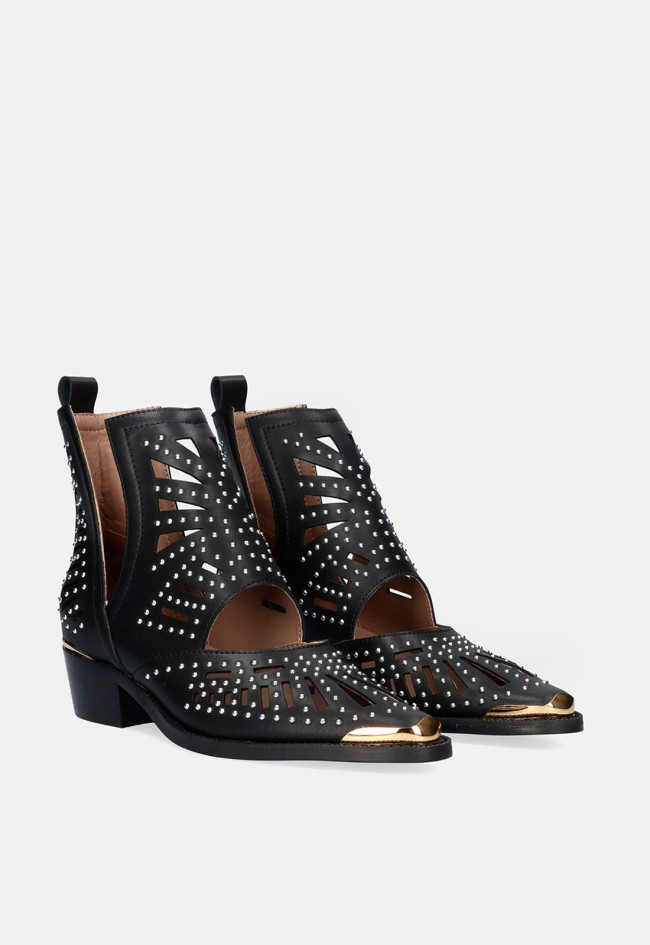 Botín tachas cowboy de mujer negro EXE milan-017