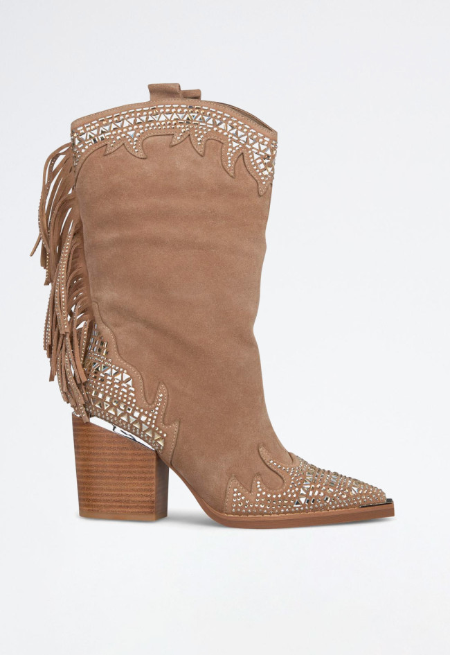 Bota cowboy flecos de mujer visón Alma en Pena 0506
