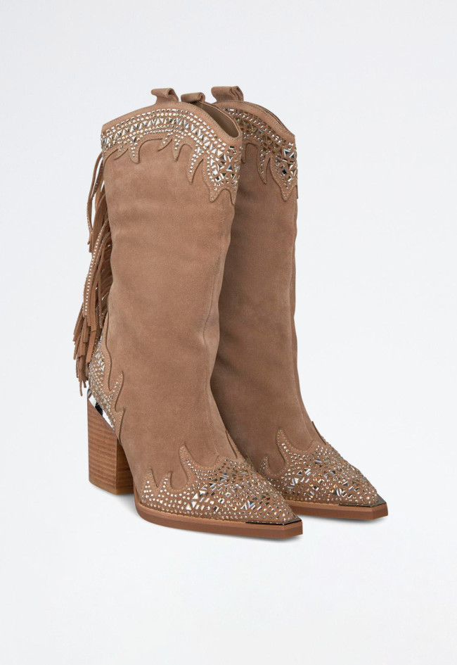 Bota cowboy flecos de mujer visón Alma en Pena 0506