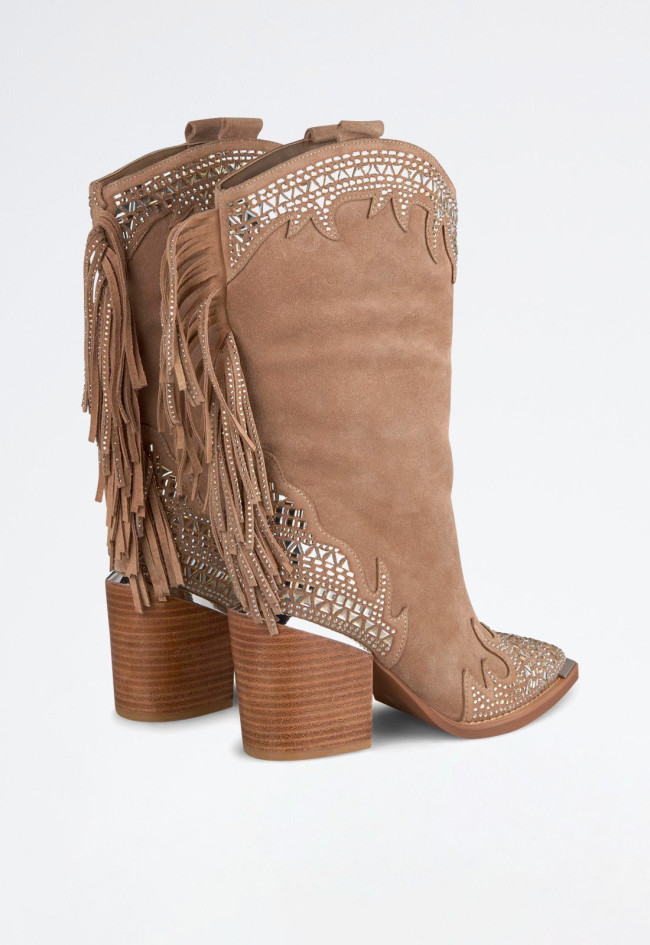 Bota cowboy flecos de mujer visón Alma en Pena 0506