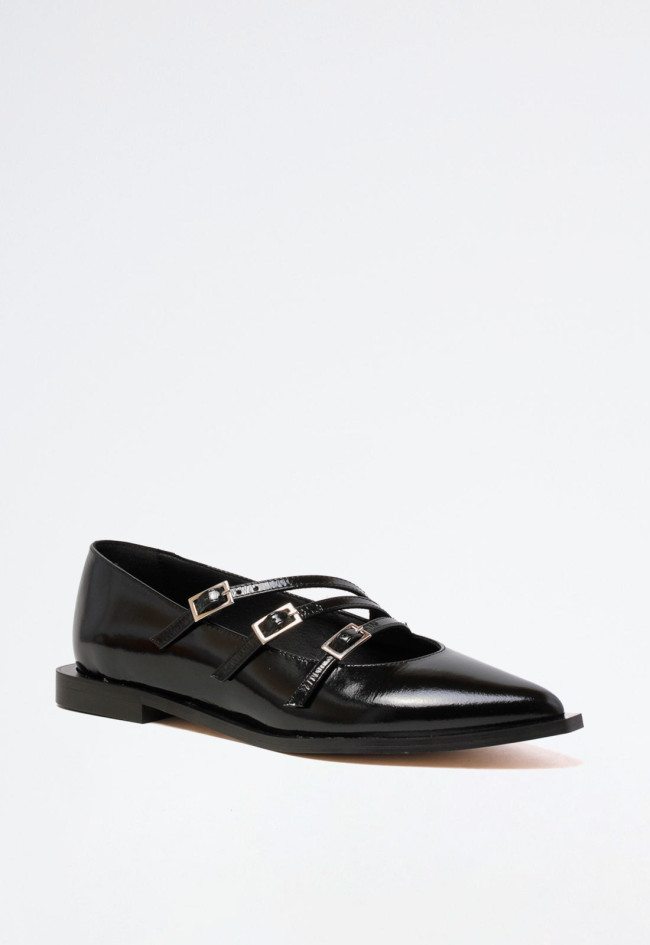 Zapato bailarina hebillas de mujer negro Glo holo