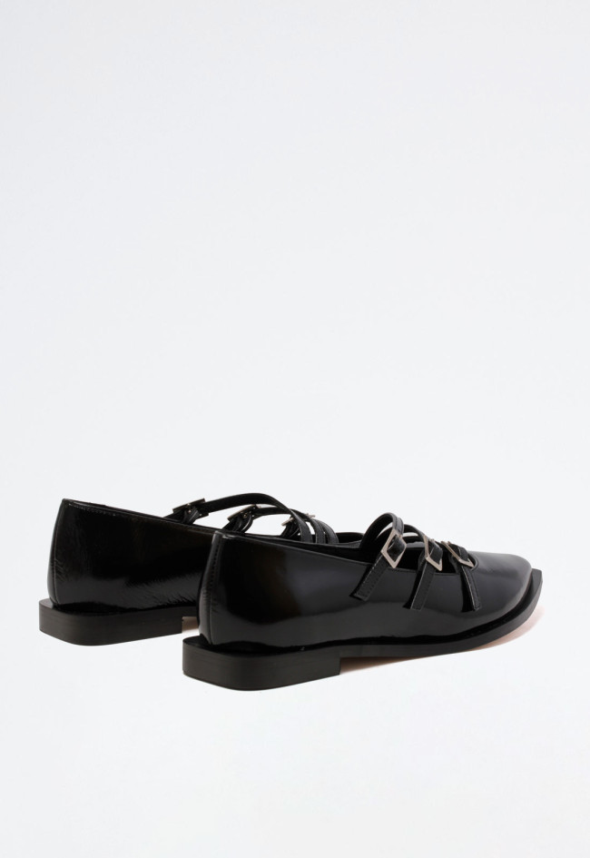 Zapato bailarina hebillas de mujer negro Glo holo