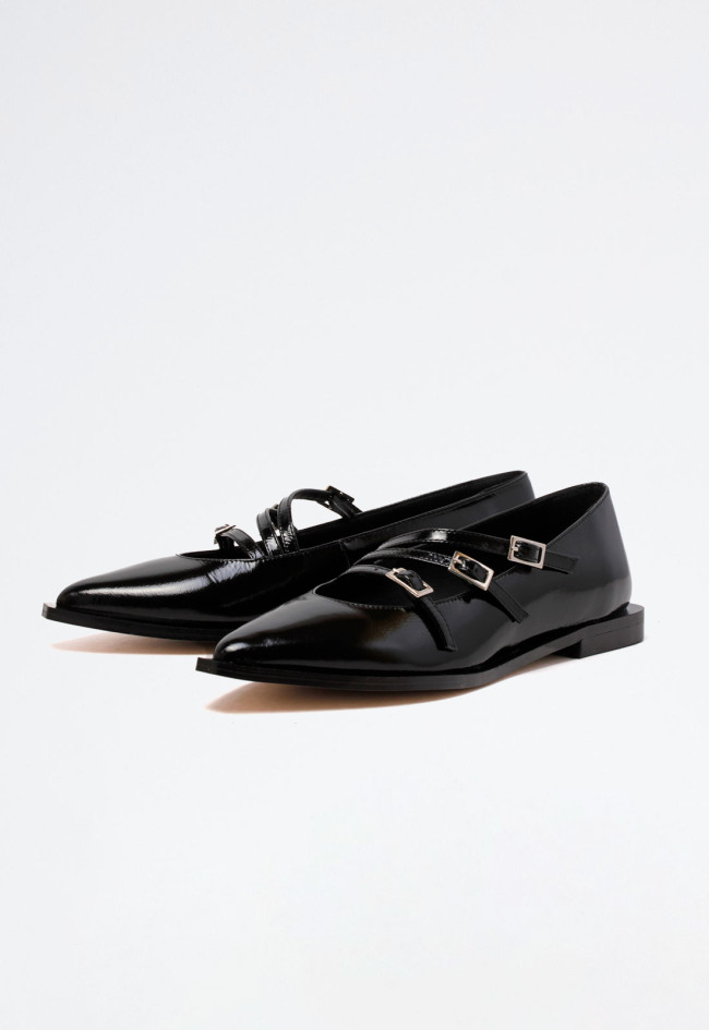 Zapato bailarina hebillas de mujer negro Glo holo