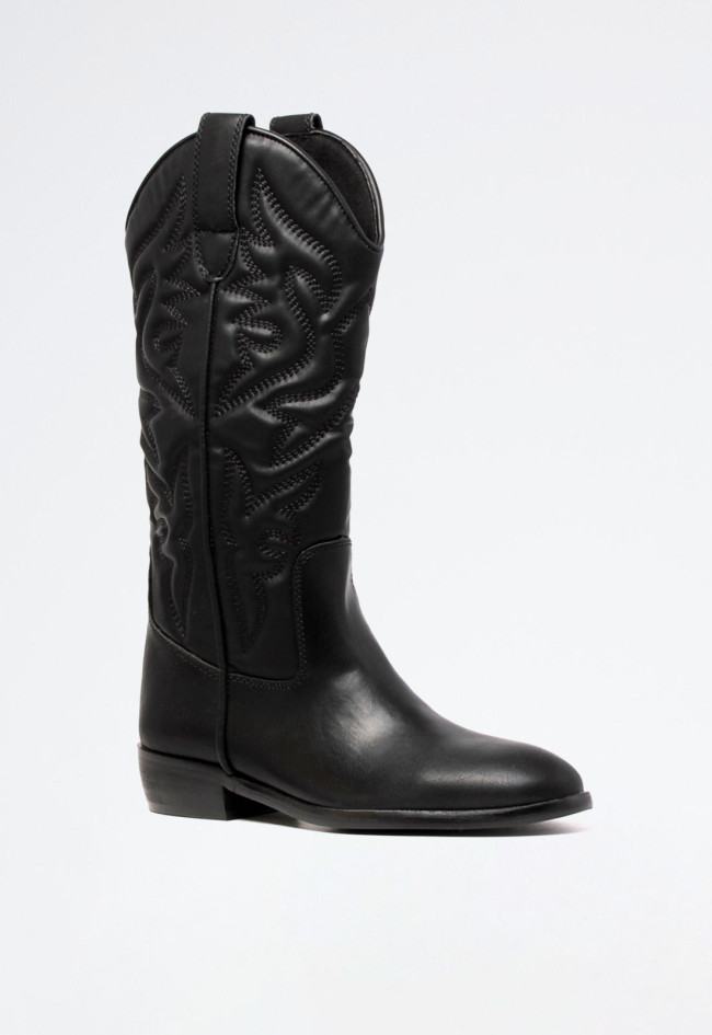 Bota cowboy bordada de mujer negro Why Pink? m4760