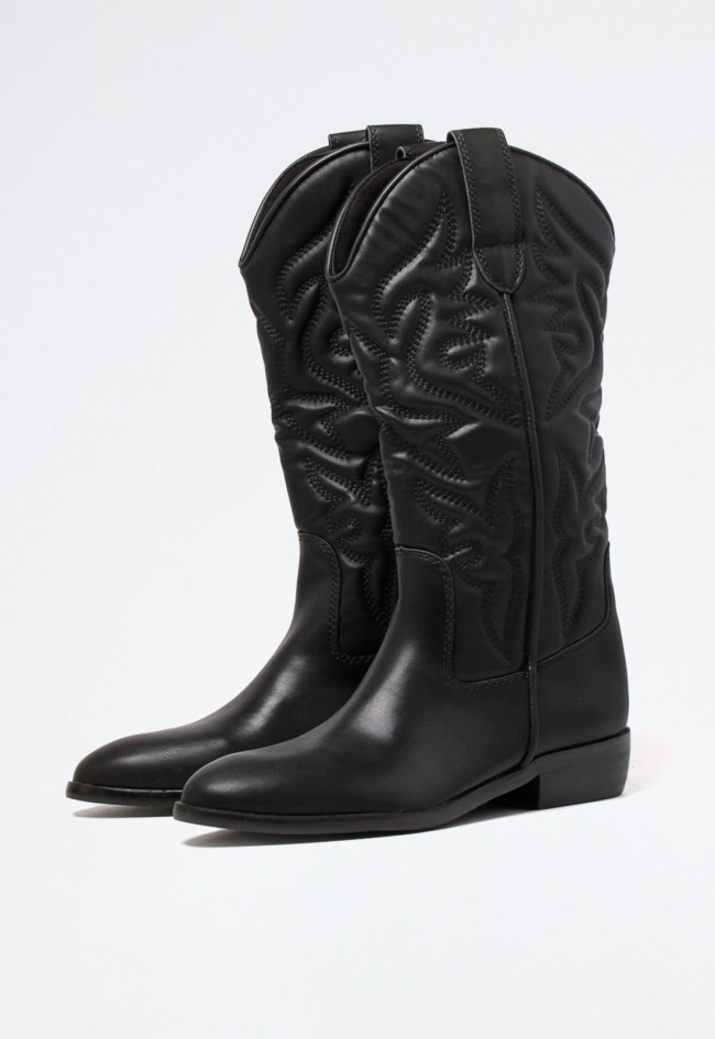 Bota cowboy bordada de mujer negro Why Pink? m4760