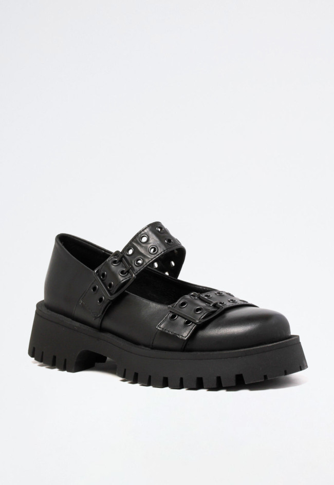 Zapato plataforma abierto de mujer negro VAS ollados