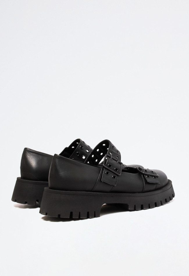 Zapato plataforma abierto de mujer negro VAS ollados
