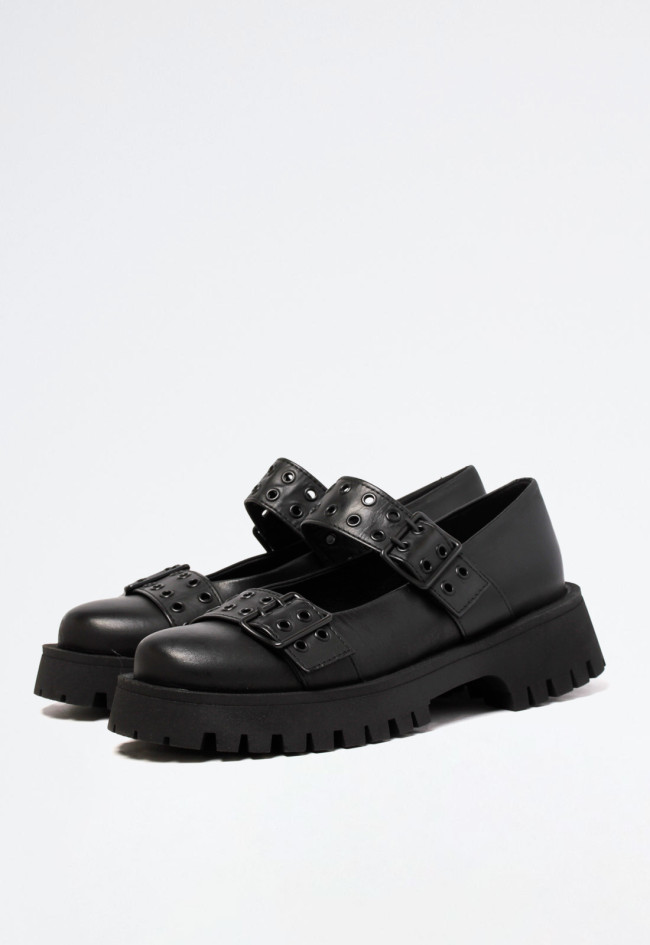 Zapato plataforma abierto de mujer negro VAS ollados