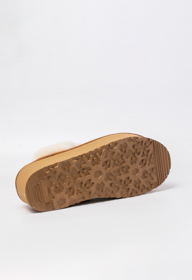 Zueco con pelo y goma elástica de mujer camel VAS wd200-1