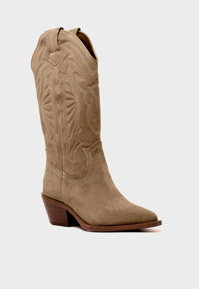 Bota cowboy de piel para mujer en color taupe estilo atemporal con confort moderno Glo arizona