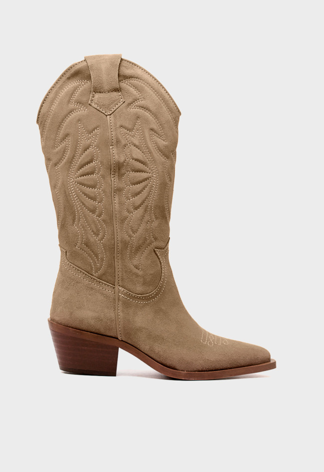 Bota cowboy de piel para mujer en color taupe estilo atemporal con confort moderno Glo arizona