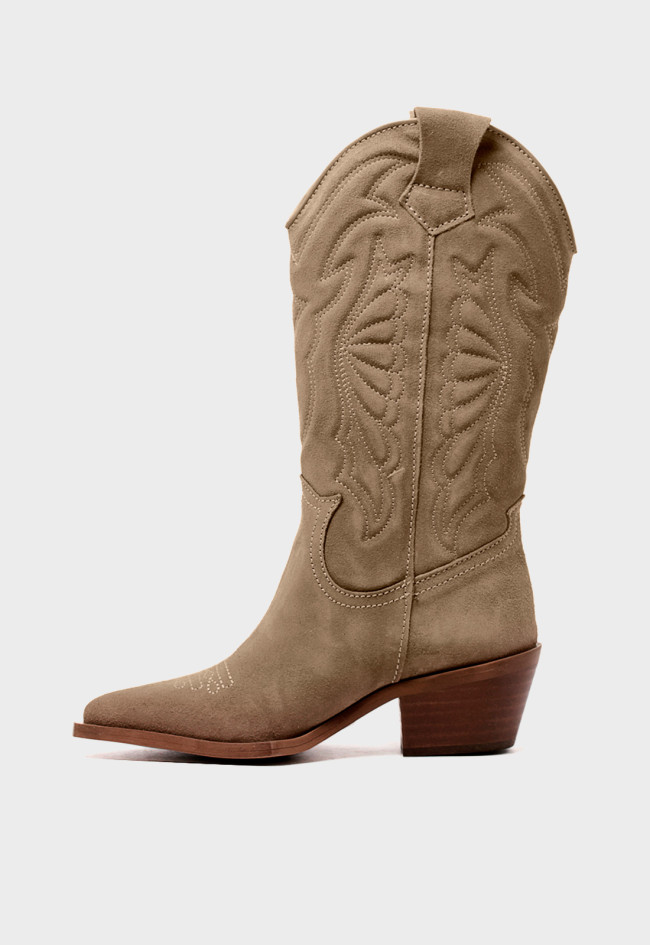Bota cowboy de piel para mujer en color taupe estilo atemporal con confort moderno Glo arizona
