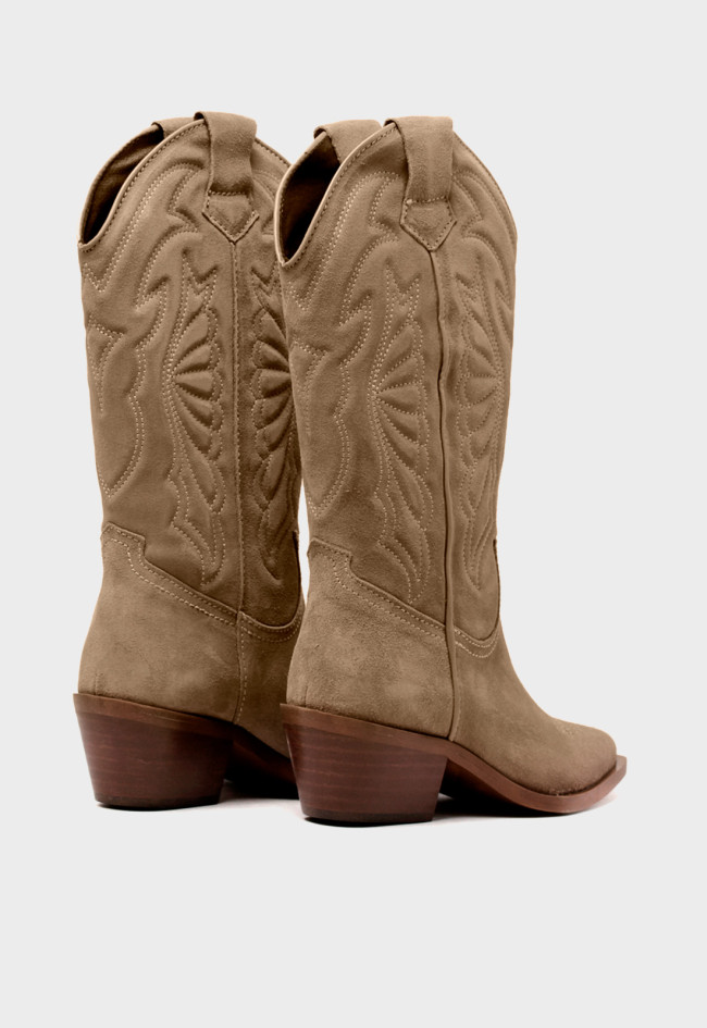 Bota cowboy de piel para mujer en color taupe estilo atemporal con confort moderno Glo arizona