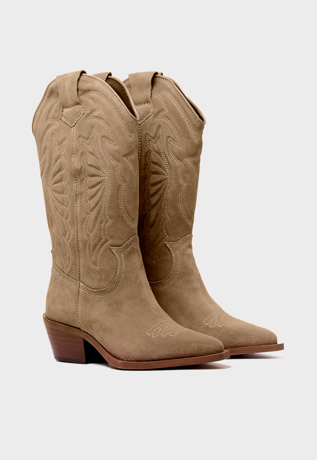 Bota cowboy de piel para mujer en color taupe estilo atemporal con confort moderno Glo arizona