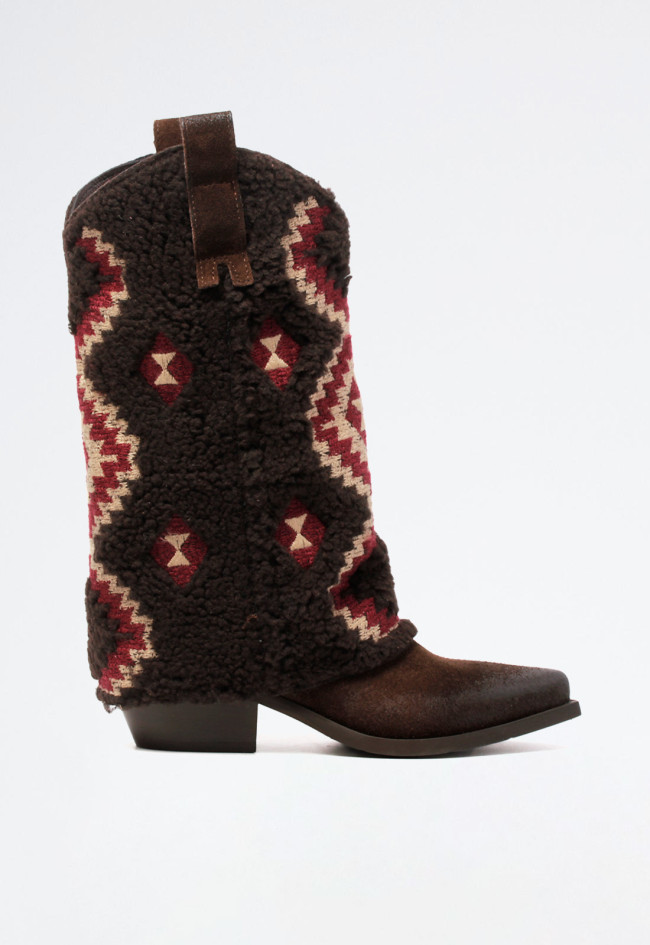 Bota cowboy con polaina de mujer marrón Metisse dx1060 goa