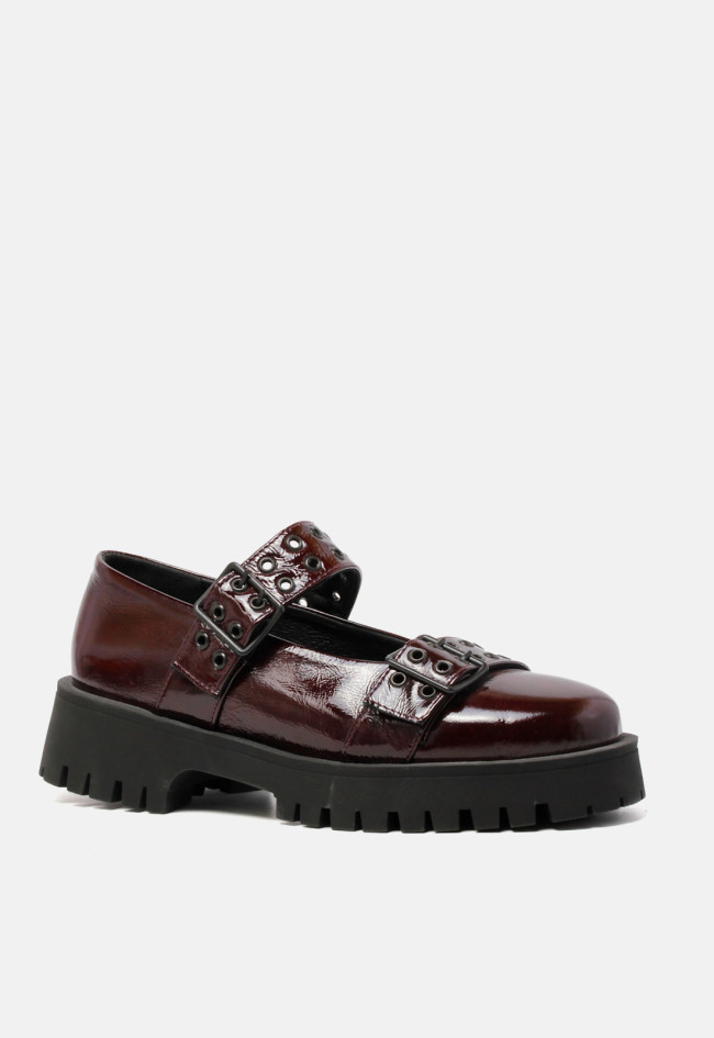 Zapato hebillas anchas de mujer burdeos VAS ollados