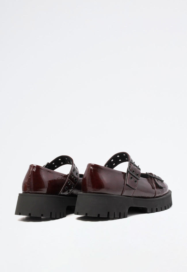 Zapato hebillas anchas de mujer burdeos VAS ollados