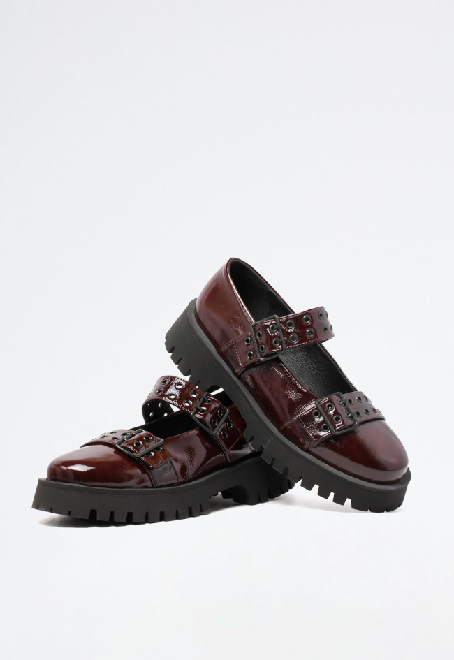 Zapato hebillas anchas de mujer burdeos VAS ollados