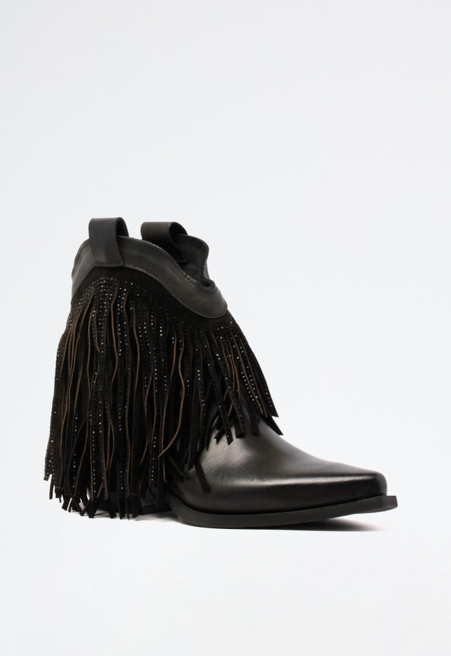 Botín cowboy con flecos de mujer negro Metisse dx2063 goa