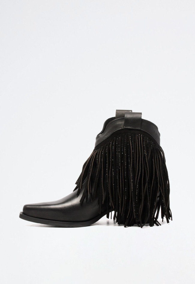 Botín cowboy con flecos de mujer negro Metisse dx2063 goa
