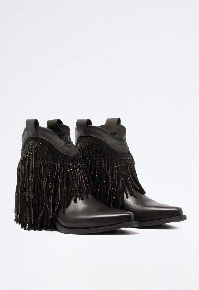 Botín cowboy con flecos de mujer negro Metisse dx2063 goa