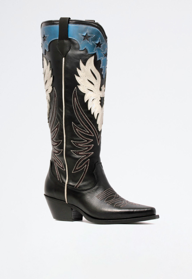 Bota cowboy bordada de mujer negro Metisse dx603