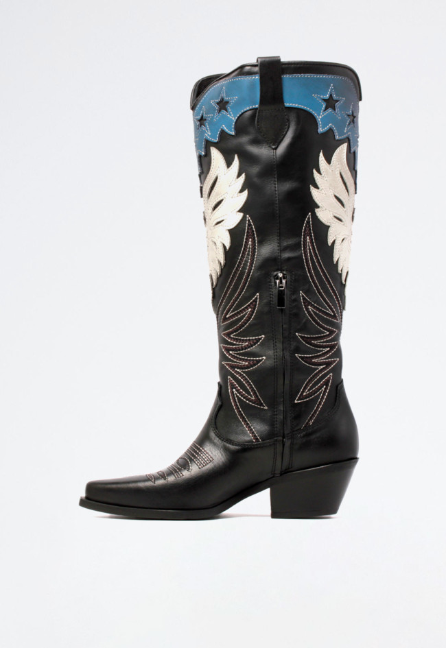 Bota cowboy bordada de mujer negro Metisse dx603