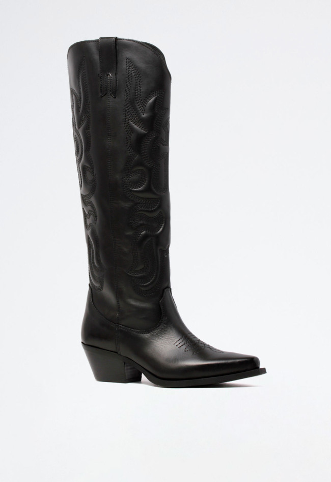 Bota cowboy bordada de mujer negro Metisse dx328b