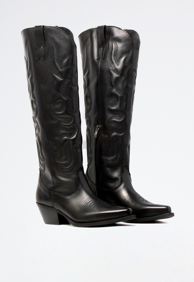 Bota cowboy bordada de mujer negro Metisse dx328b