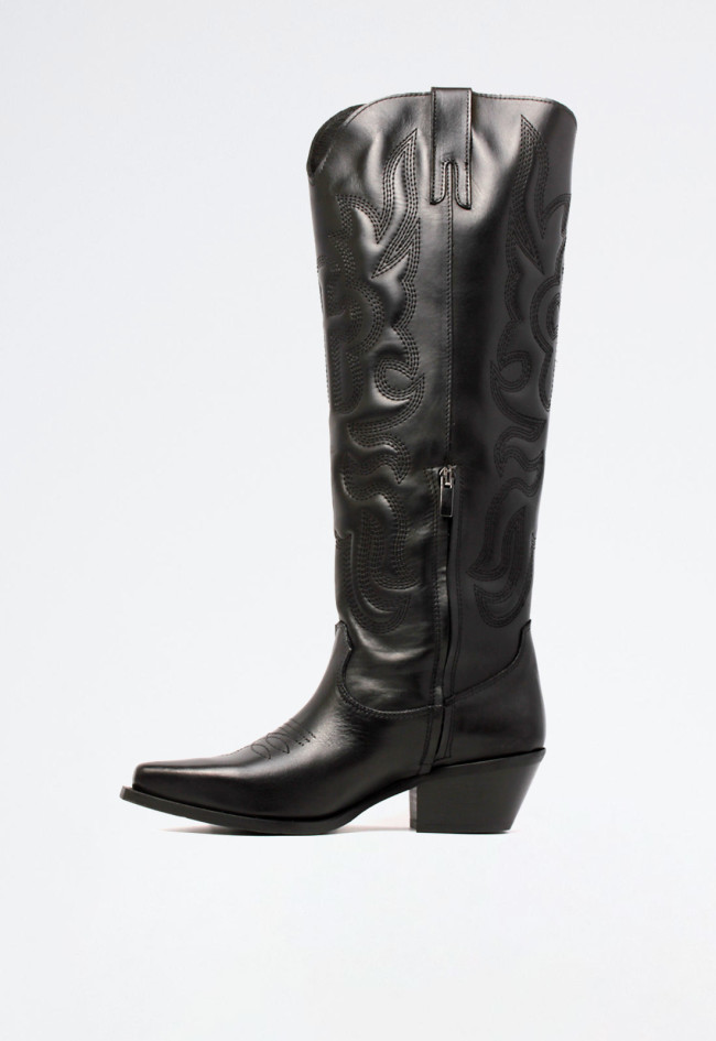 Bota cowboy bordada de mujer negro Metisse dx328b