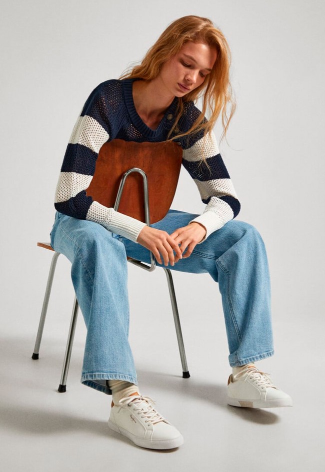 Zapatillas blancas de mujer efecto piel – estilo urbano y logo termosellado | PEPE JEANS PLS31445