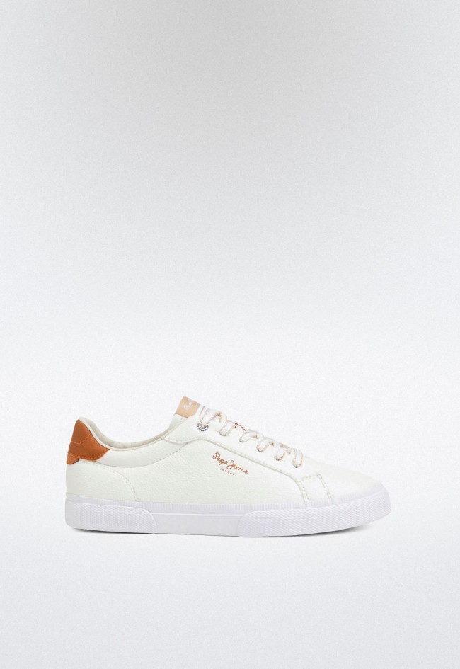 Zapatillas blancas de mujer efecto piel – estilo urbano y logo termosellado | PEPE JEANS PLS31445