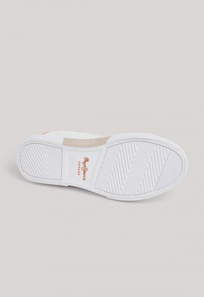 Zapatillas blancas de mujer efecto piel – estilo urbano y logo termosellado | PEPE JEANS PLS31445