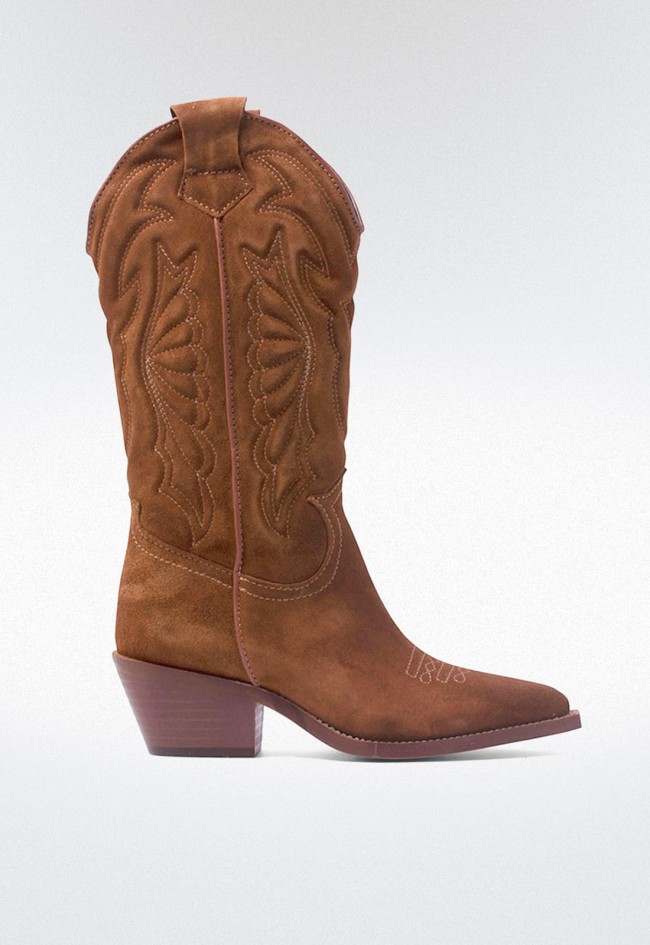 Bota cowboy de mujer en piel color cuero – con bordados | GLO ARIZONA