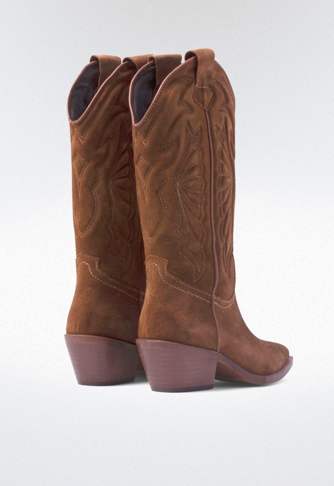 Bota cowboy de mujer en piel color cuero – con bordados | GLO ARIZONA